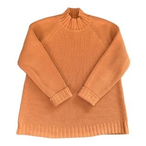 Orvis women’s chunky knit mock neck light orange pullover sweater XL